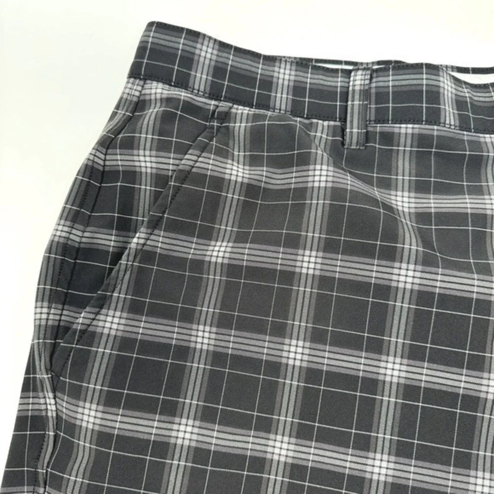 FootJoy FJ Gray Black Plaid Flat Front Polyester Spandex Golf Shorts Size 38‎